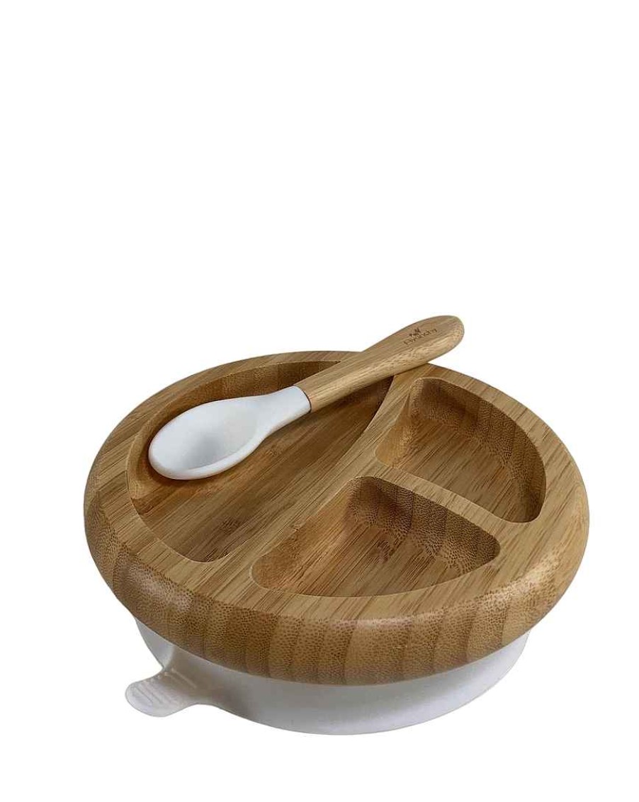 Baby Product Avanchy | Avanchy Bamboo Suction Baby Plate And Spoon, White