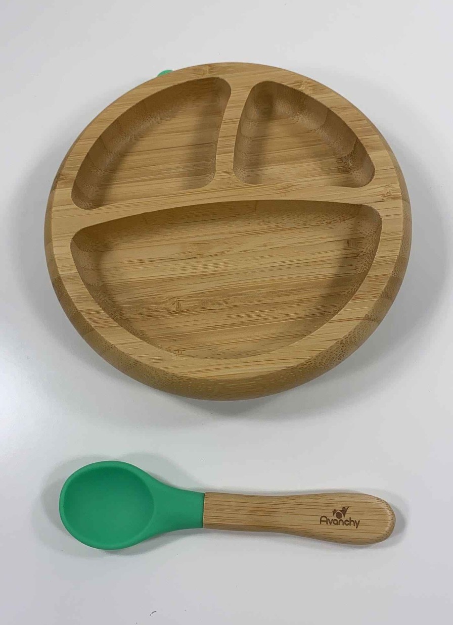 Baby Product Avanchy | Avanchy Bamboo Plate And Spoon Set, Green