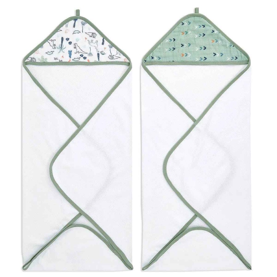 Baby Product Aden + Anais | Aden + Anais Essentials Cotton Muslin Hooded Towel, 2 Pack, Dinotime