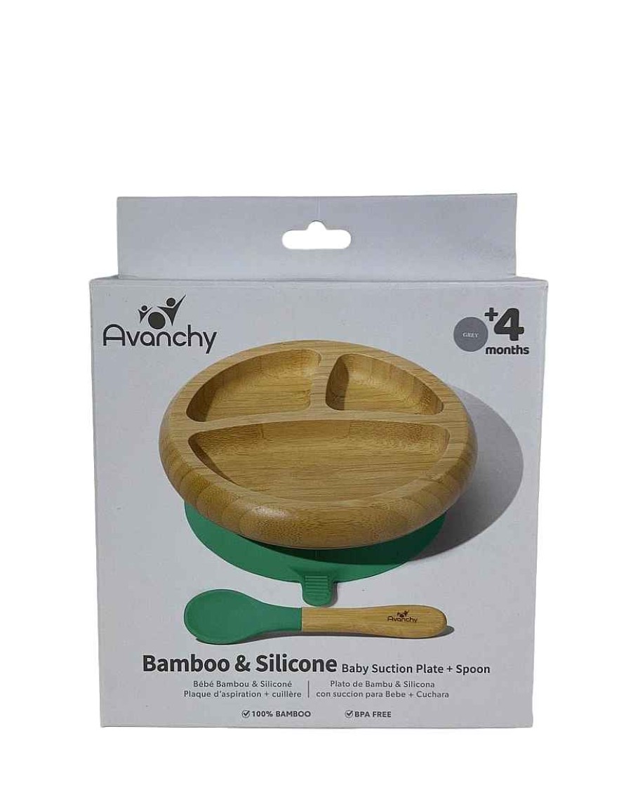 Baby Product Avanchy | Avanchy Bamboo Suction Baby Plate And Spoon, White