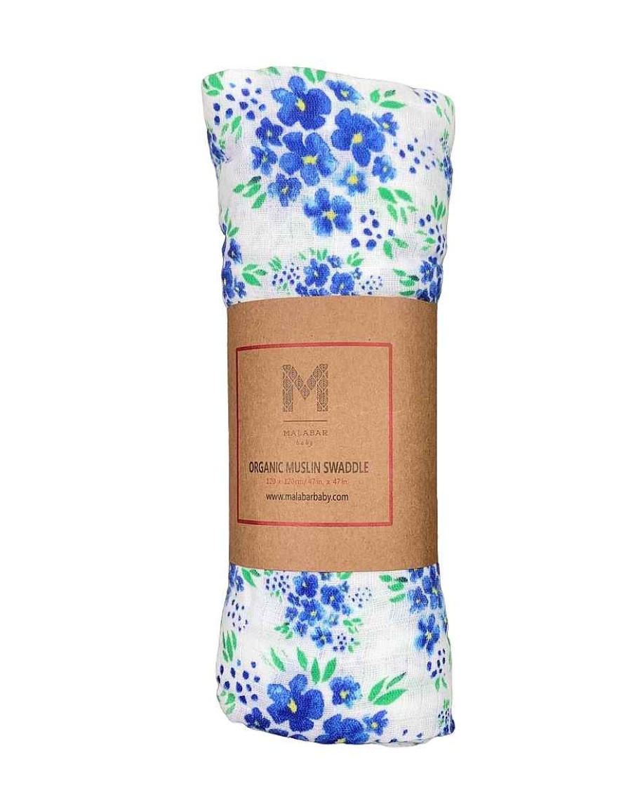 Baby Product Malabar Baby | Malabar Baby Organic Cotton Swaddle Blanket, Blue Flower